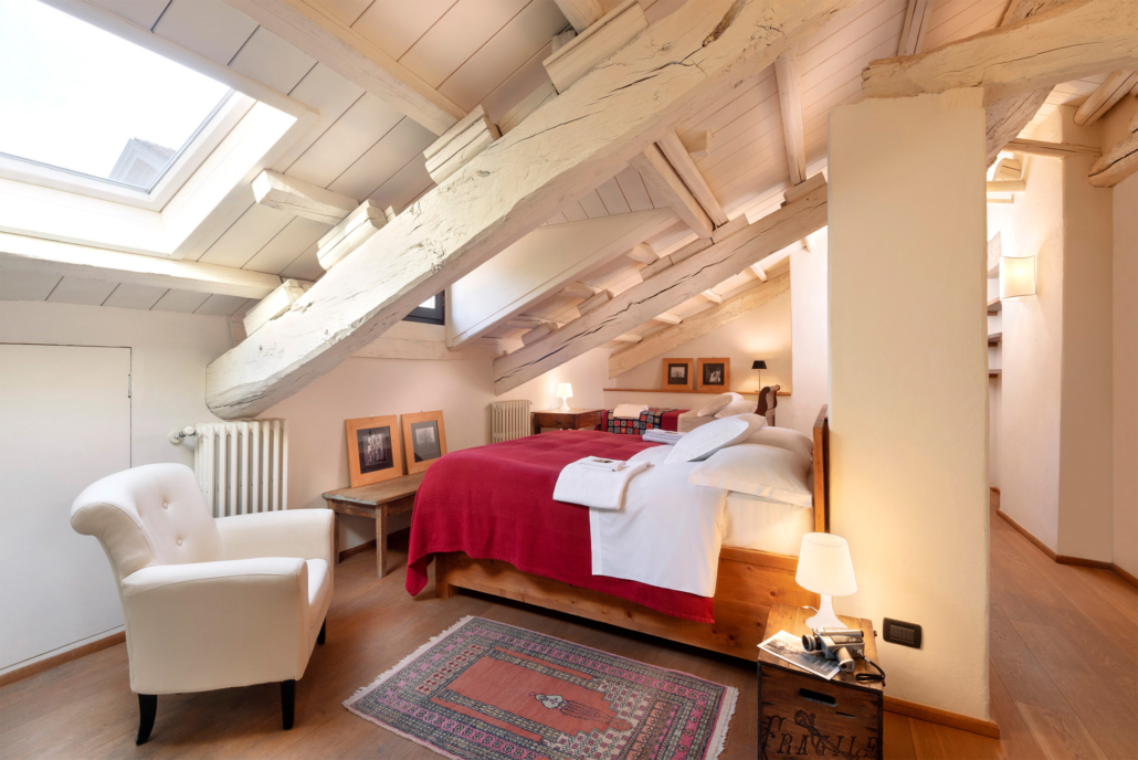 Private bedroom with tower views and historic architecture